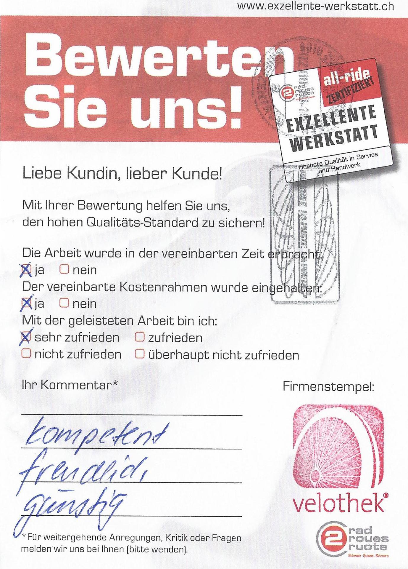  - Velothek AG B&uuml;tschwil